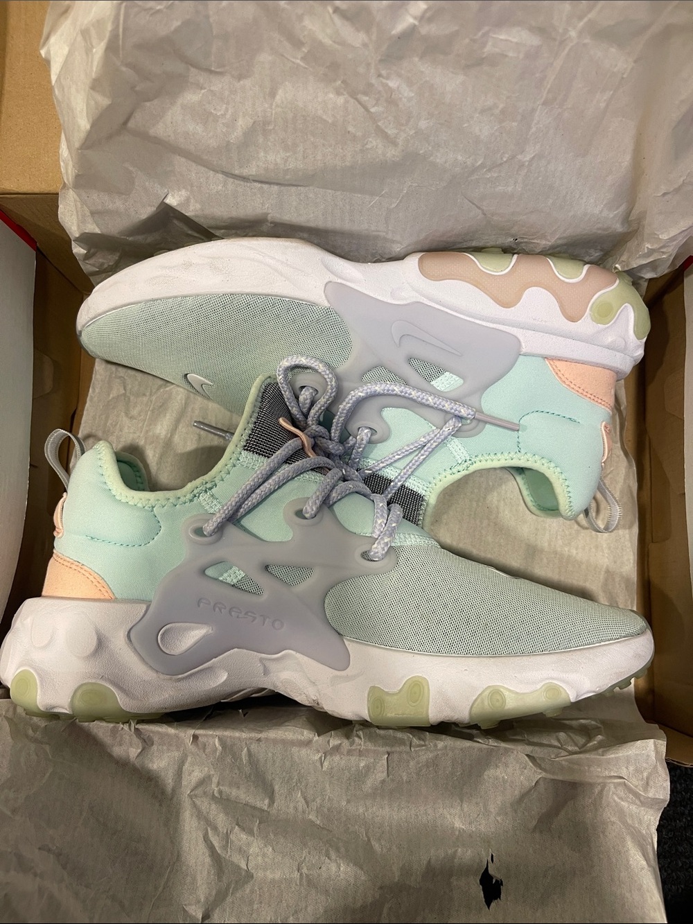 Nike Presto Sneakers in Mint, Peach, and Light Gray